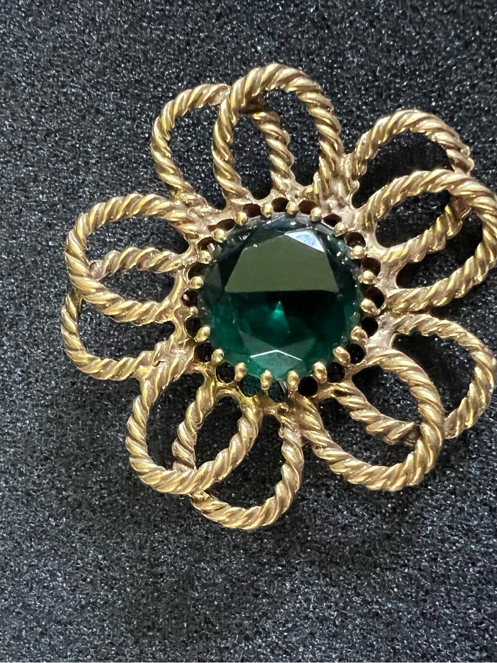 Emerald Green Rhinestone Gold Chain Flower Pin Brooch